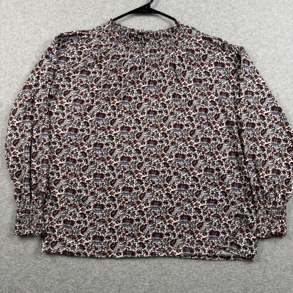 Ann Taylor Factory Floral Smocked Neck Top Womens Medium Multicolor Long Sleeve